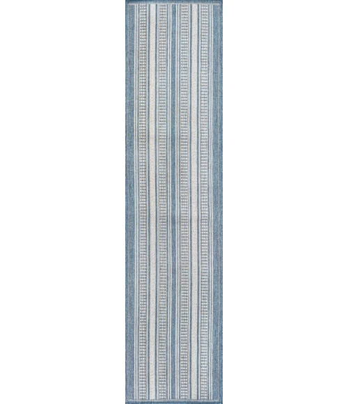 Haynes Modern Double Stripe Blue/Light Gray 2 ft. x 8 ft. Indoor/Outdoor Runner Rug