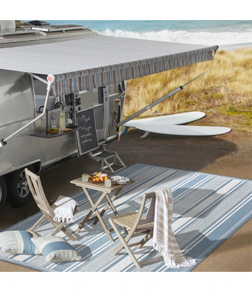 Haynes Modern Double Stripe Blue/Light Gray 2 ft. x 8 ft. Indoor/Outdoor Runner Rug