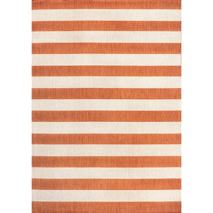 Negril Two-Tone Wide Stripe Orange/Beige 4 ft. x 6 ft. Indoor/Outdoor Area Rug