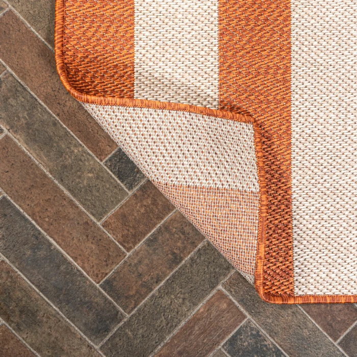Negril Two-Tone Wide Stripe Orange/Beige 2 ft. x 8 ft. Indoor/Outdoor Runner Rug
