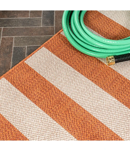 Negril Two-Tone Wide Stripe Orange/Beige 2 ft. x 8 ft. Indoor/Outdoor Runner Rug