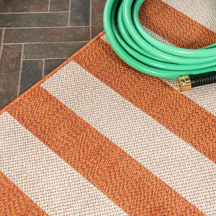 Negril Two-Tone Wide Stripe Orange/Beige 2 ft. x 8 ft. Indoor/Outdoor Runner Rug
