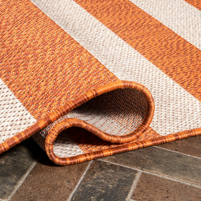 Negril Two-Tone Wide Stripe Orange/Beige 2 ft. x 8 ft. Indoor/Outdoor Runner Rug