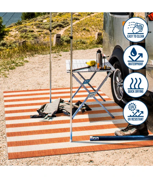 Negril Two-Tone Wide Stripe Orange/Beige 2 ft. x 8 ft. Indoor/Outdoor Runner Rug