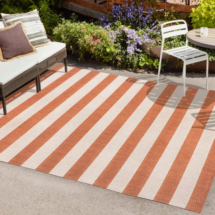 Negril Two-Tone Wide Stripe Orange/Beige 4 ft. x 6 ft. Indoor/Outdoor Area Rug