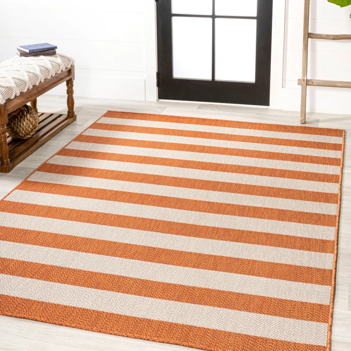 Negril Two-Tone Wide Stripe Orange/Beige 4 ft. x 6 ft. Indoor/Outdoor Area Rug
