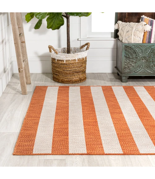 Negril Two-Tone Wide Stripe Orange/Beige 5 ft. x 8 ft. Indoor/Outdoor Area Rug