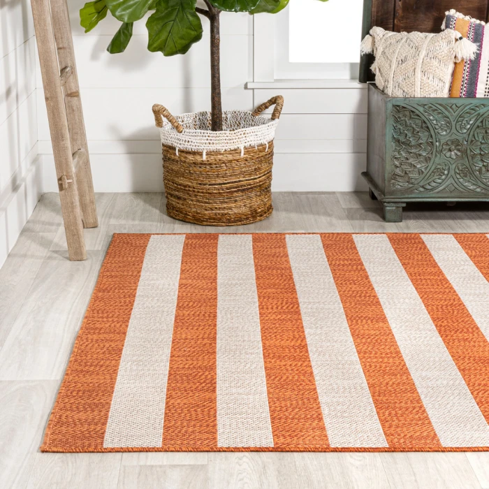 Negril Two-Tone Wide Stripe Orange/Beige 4 ft. x 6 ft. Indoor/Outdoor Area Rug