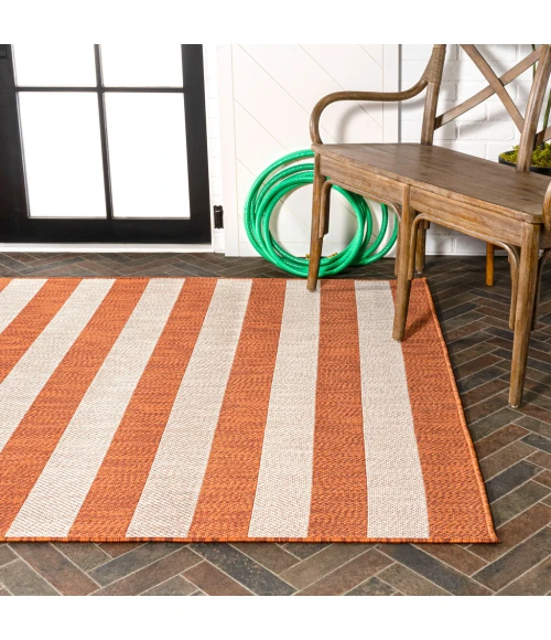 Negril Two-Tone Wide Stripe Orange/Beige 5 ft. x 8 ft. Indoor/Outdoor Area Rug