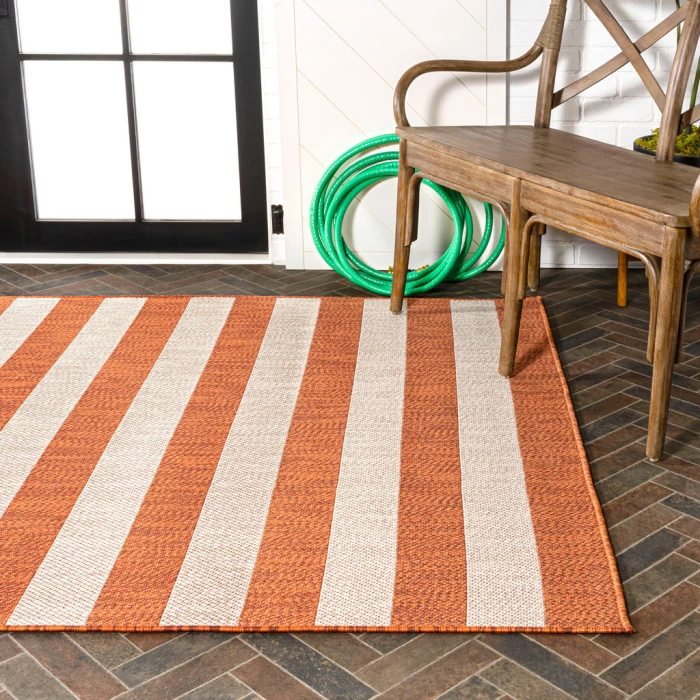 Negril Two-Tone Wide Stripe Orange/Beige 4 ft. x 6 ft. Indoor/Outdoor Area Rug