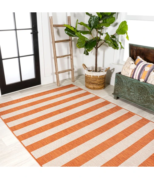 Negril Two-Tone Wide Stripe Orange/Beige 5 ft. x 8 ft. Indoor/Outdoor Area Rug
