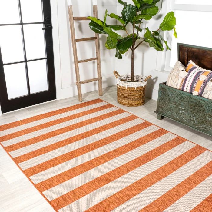 Negril Two-Tone Wide Stripe Orange/Beige 4 ft. x 6 ft. Indoor/Outdoor Area Rug