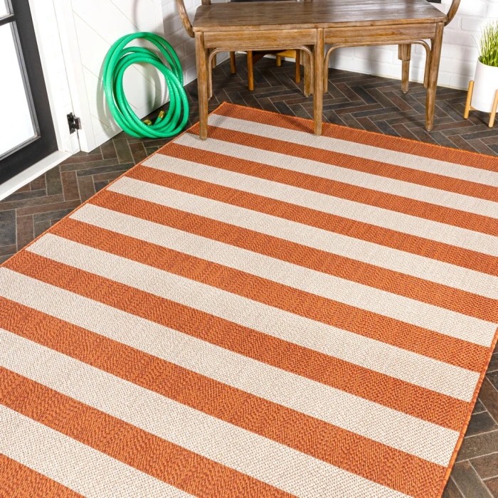 Negril Two-Tone Wide Stripe Orange/Beige 4 ft. x 6 ft. Indoor/Outdoor Area Rug