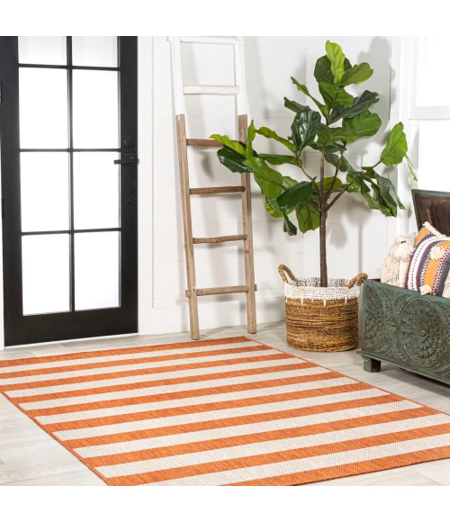 Negril Two-Tone Wide Stripe Orange/Beige 5 ft. x 8 ft. Indoor/Outdoor Area Rug