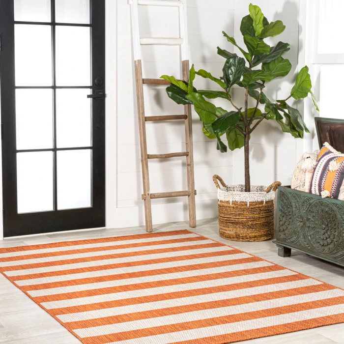 Negril Two-Tone Wide Stripe Orange/Beige 4 ft. x 6 ft. Indoor/Outdoor Area Rug