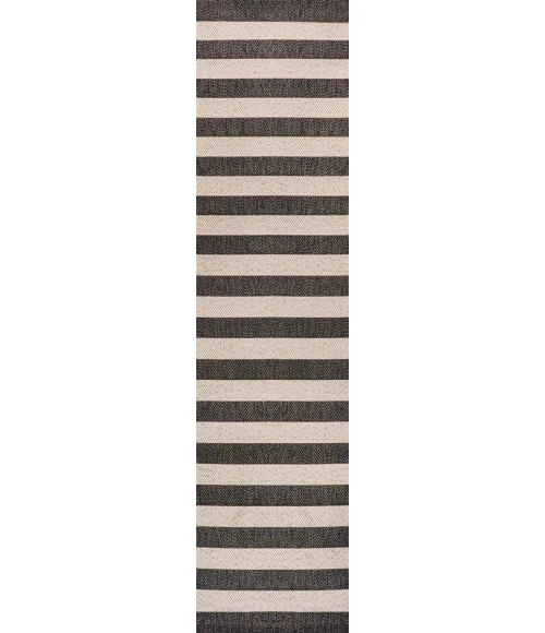 Negril Two-Tone Wide Stripe Black/Beige 2 ft. x 8 ft. Indoor/Outdoor Runner Rug