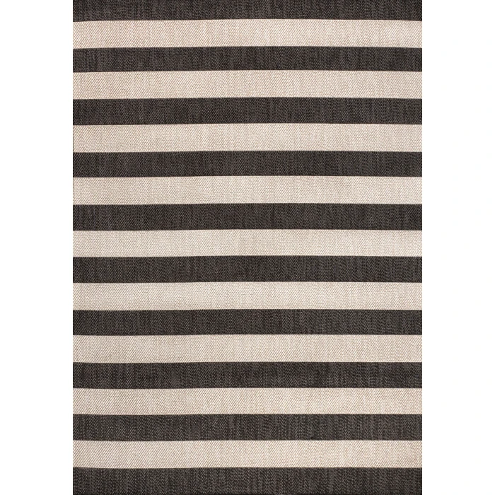 Negril Two-Tone Wide Stripe Black/Beige 8 ft. x 10 ft. Indoor/Outdoor Area Rug