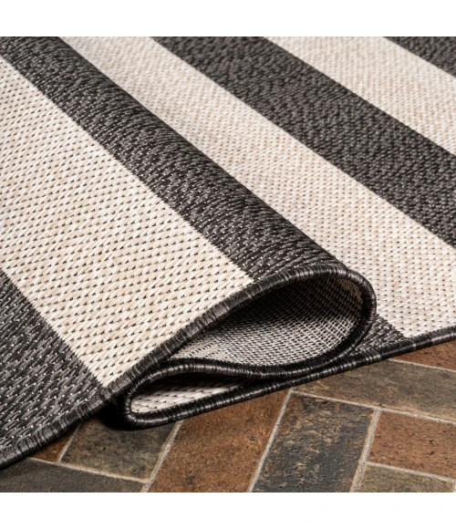 Negril Two-Tone Wide Stripe Black/Beige 2 ft. x 8 ft. Indoor/Outdoor Runner Rug