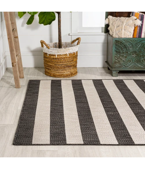 Negril Two-Tone Wide Stripe Black/Beige 8 ft. x 10 ft. Indoor/Outdoor Area Rug