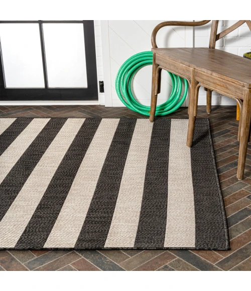 Negril Two-Tone Wide Stripe Black/Beige 8 ft. x 10 ft. Indoor/Outdoor Area Rug