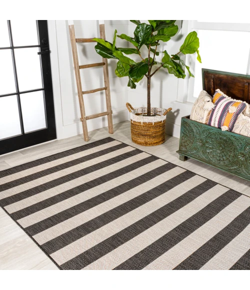 Negril Two-Tone Wide Stripe Black/Beige 8 ft. x 10 ft. Indoor/Outdoor Area Rug