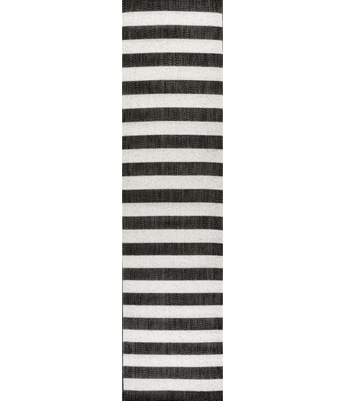 Negril Two-Tone Wide Stripe Black/Cream 2 ft. x 8 ft. Indoor/Outdoor Runner Rug