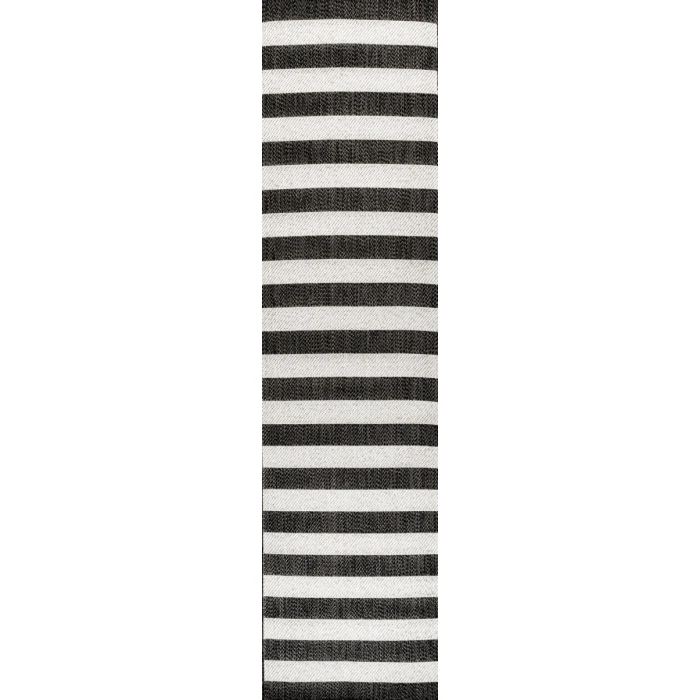 Negril Two-Tone Wide Stripe Black/Cream 2 ft. x 8 ft. Indoor/Outdoor Runner Rug