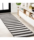 Negril Two-Tone Wide Stripe Black/Cream 2 ft. x 8 ft. Indoor/Outdoor Runner Rug