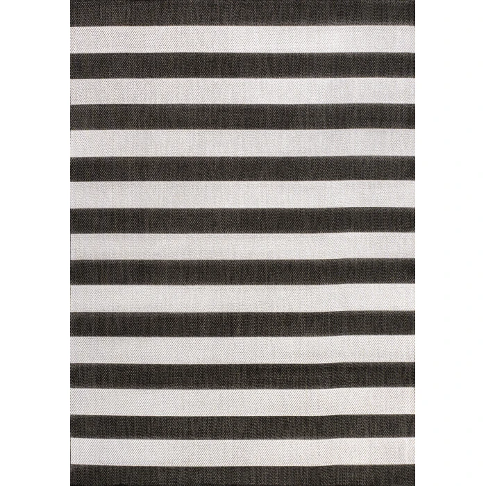 Negril Two-Tone Wide Stripe Black/Cream 8 ft. x 10 ft. Indoor/Outdoor Area Rug
