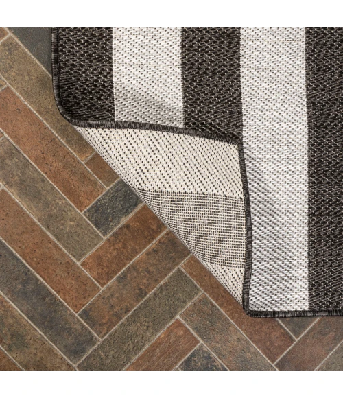 Negril Two-Tone Wide Stripe Black/Cream 2 ft. x 8 ft. Indoor/Outdoor Runner Rug