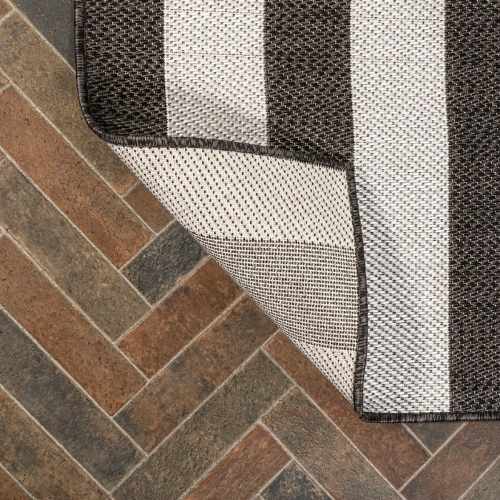 Negril Two-Tone Wide Stripe Black/Cream 2 ft. x 8 ft. Indoor/Outdoor Runner Rug