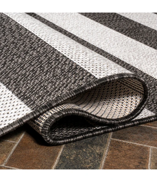 Negril Two-Tone Wide Stripe Black/Cream 2 ft. x 8 ft. Indoor/Outdoor Runner Rug