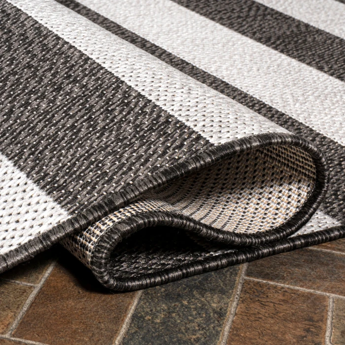 Negril Two-Tone Wide Stripe Black/Cream 2 ft. x 8 ft. Indoor/Outdoor Runner Rug