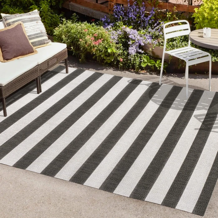 Negril Two-Tone Wide Stripe Black/Cream 8 ft. x 10 ft. Indoor/Outdoor Area Rug