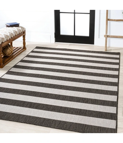 Negril Two-Tone Wide Stripe Black/Cream 8 ft. x 10 ft. Indoor/Outdoor Area Rug