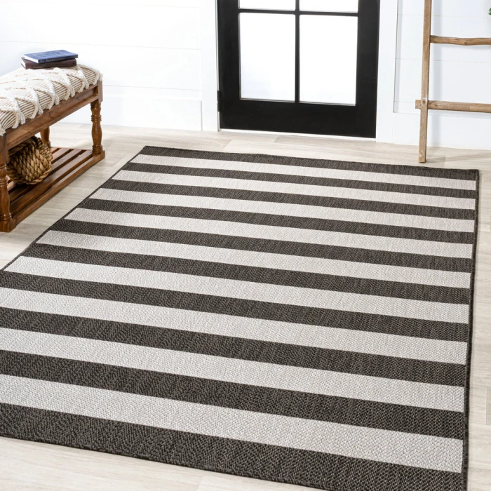 Negril Two-Tone Wide Stripe Black/Cream 8 ft. x 10 ft. Indoor/Outdoor Area Rug