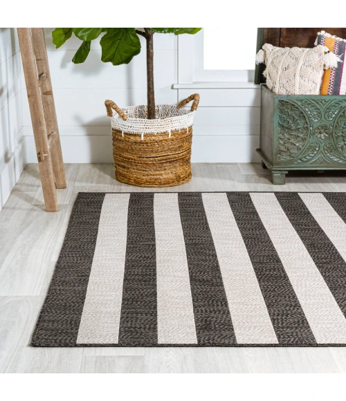 Negril Two-Tone Wide Stripe Black/Cream 8 ft. x 10 ft. Indoor/Outdoor Area Rug