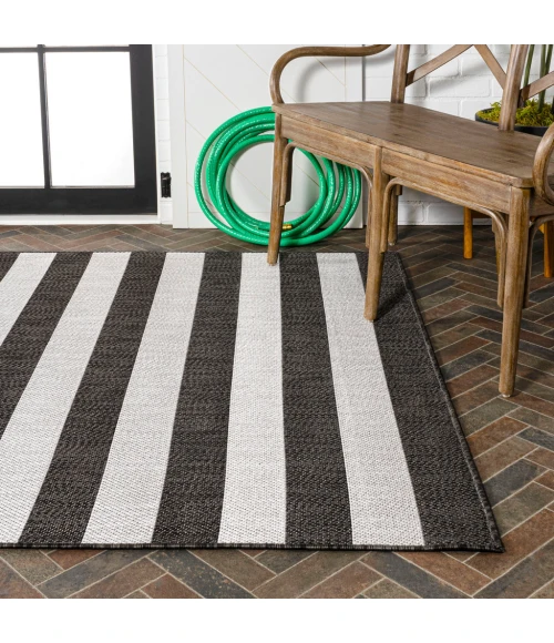 Negril Two-Tone Wide Stripe Black/Cream 8 ft. x 10 ft. Indoor/Outdoor Area Rug