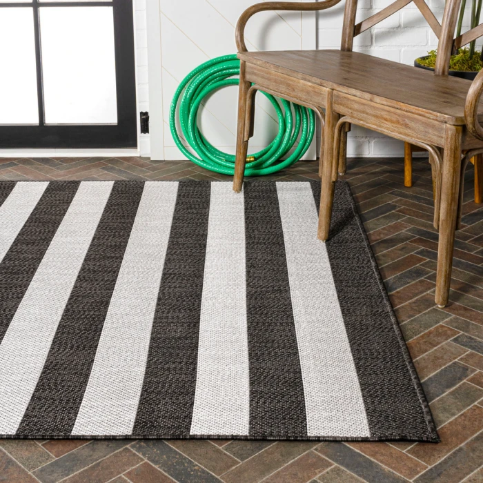 Negril Two-Tone Wide Stripe Black/Cream 8 ft. x 10 ft. Indoor/Outdoor Area Rug