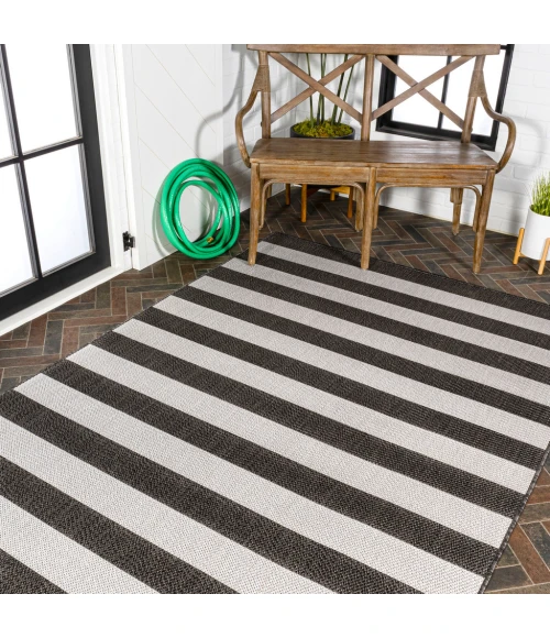 Negril Two-Tone Wide Stripe Black/Cream 8 ft. x 10 ft. Indoor/Outdoor Area Rug
