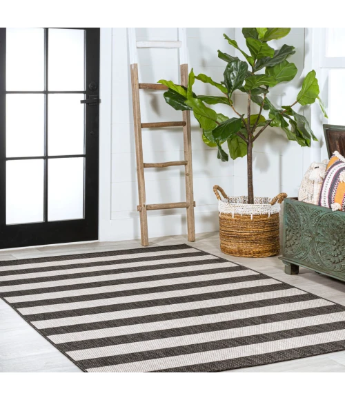 Negril Two-Tone Wide Stripe Black/Cream 8 ft. x 10 ft. Indoor/Outdoor Area Rug