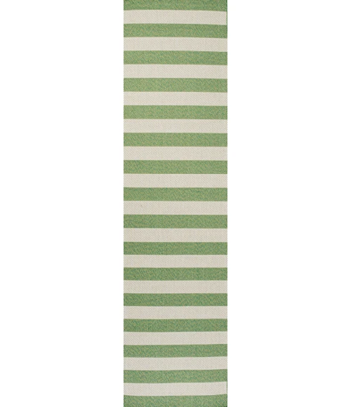 Negril Two-Tone Wide Stripe Green/Cream 2 ft. x 8 ft. Indoor/Outdoor Runner Rug