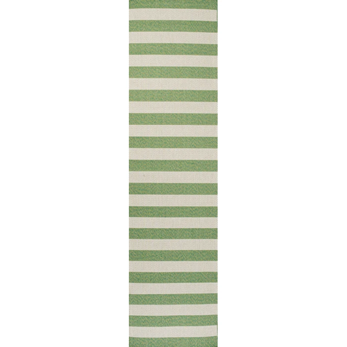 Negril Two-Tone Wide Stripe Green/Cream 2 ft. x 8 ft. Indoor/Outdoor Runner Rug