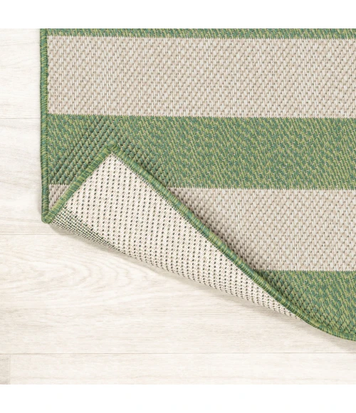 Negril Two-Tone Wide Stripe Green/Cream 2 ft. x 8 ft. Indoor/Outdoor Runner Rug