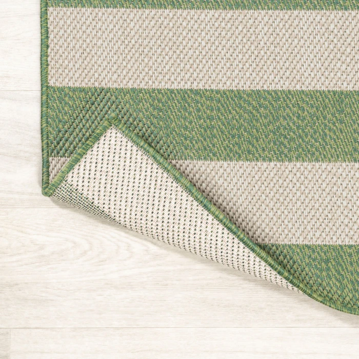 Negril Two-Tone Wide Stripe Green/Cream 2 ft. x 8 ft. Indoor/Outdoor Runner Rug