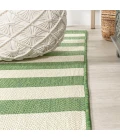 Negril Two-Tone Wide Stripe Green/Cream 2 ft. x 8 ft. Indoor/Outdoor Runner Rug