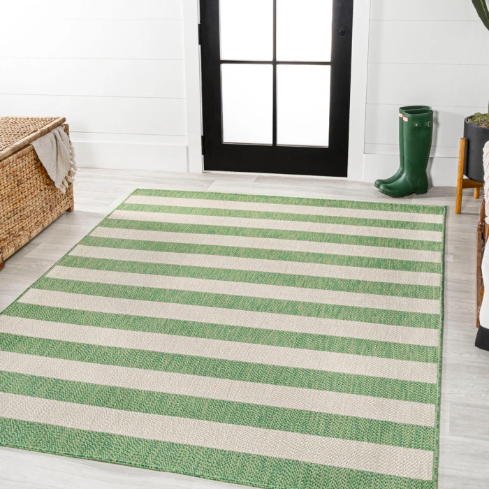 Negril Two-Tone Wide Stripe Green/Cream 8 ft. x 10 ft. Indoor/Outdoor Area Rug