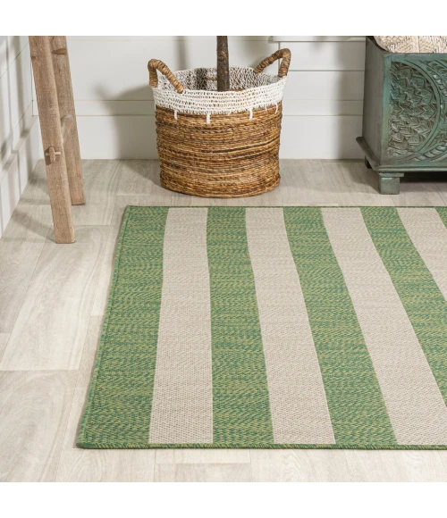 Negril Two-Tone Wide Stripe Green/Cream 8 ft. x 10 ft. Indoor/Outdoor Area Rug