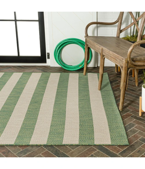 Negril Two-Tone Wide Stripe Green/Cream 8 ft. x 10 ft. Indoor/Outdoor Area Rug