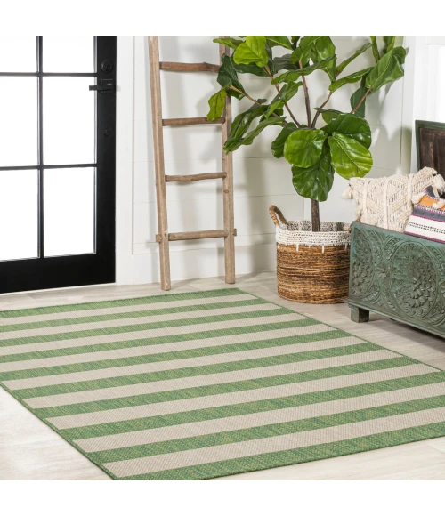 Negril Two-Tone Wide Stripe Green/Cream 8 ft. x 10 ft. Indoor/Outdoor Area Rug